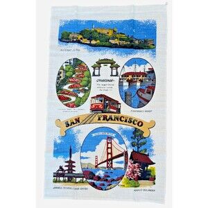 Vintage KayDee Linen Tea Towel San Francisco CA Handprint Vintage Souvenir NWT